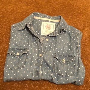 Light denim polkadot blouse